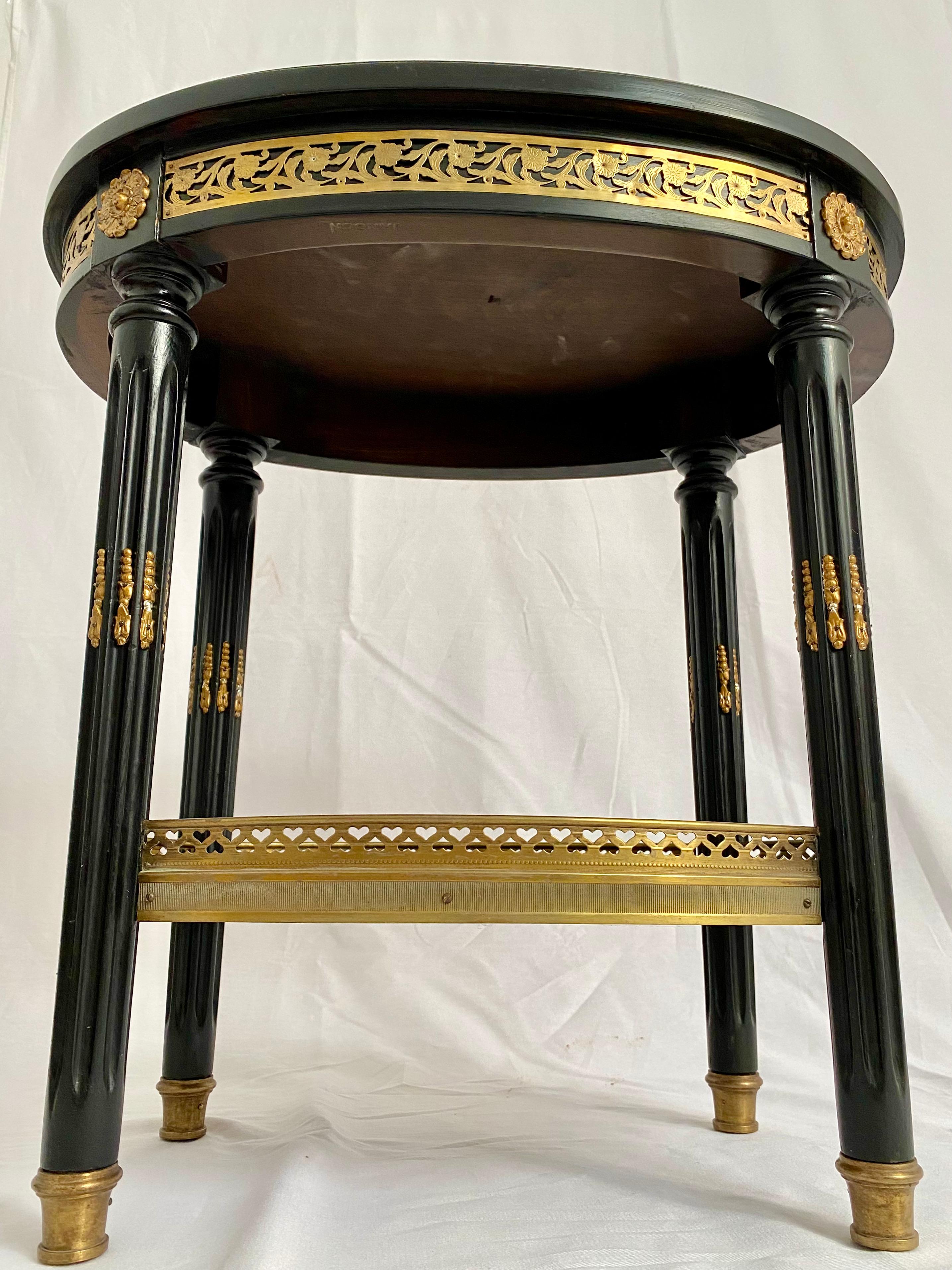 20th Century Maison Jansen Ebonized Pair of Stamped Side Tables, Hollywood Regency, French For Sale