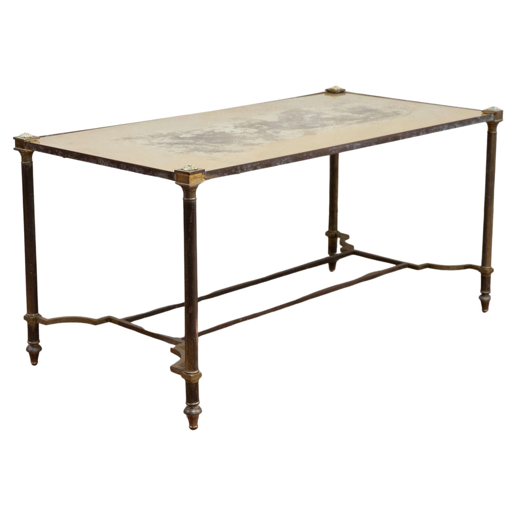 Maison Jansen Églomisé Glass and Brass Coffee Table