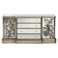 Vintage Maison Jansen Eglomise Mirror, Silver Leaf Credenza