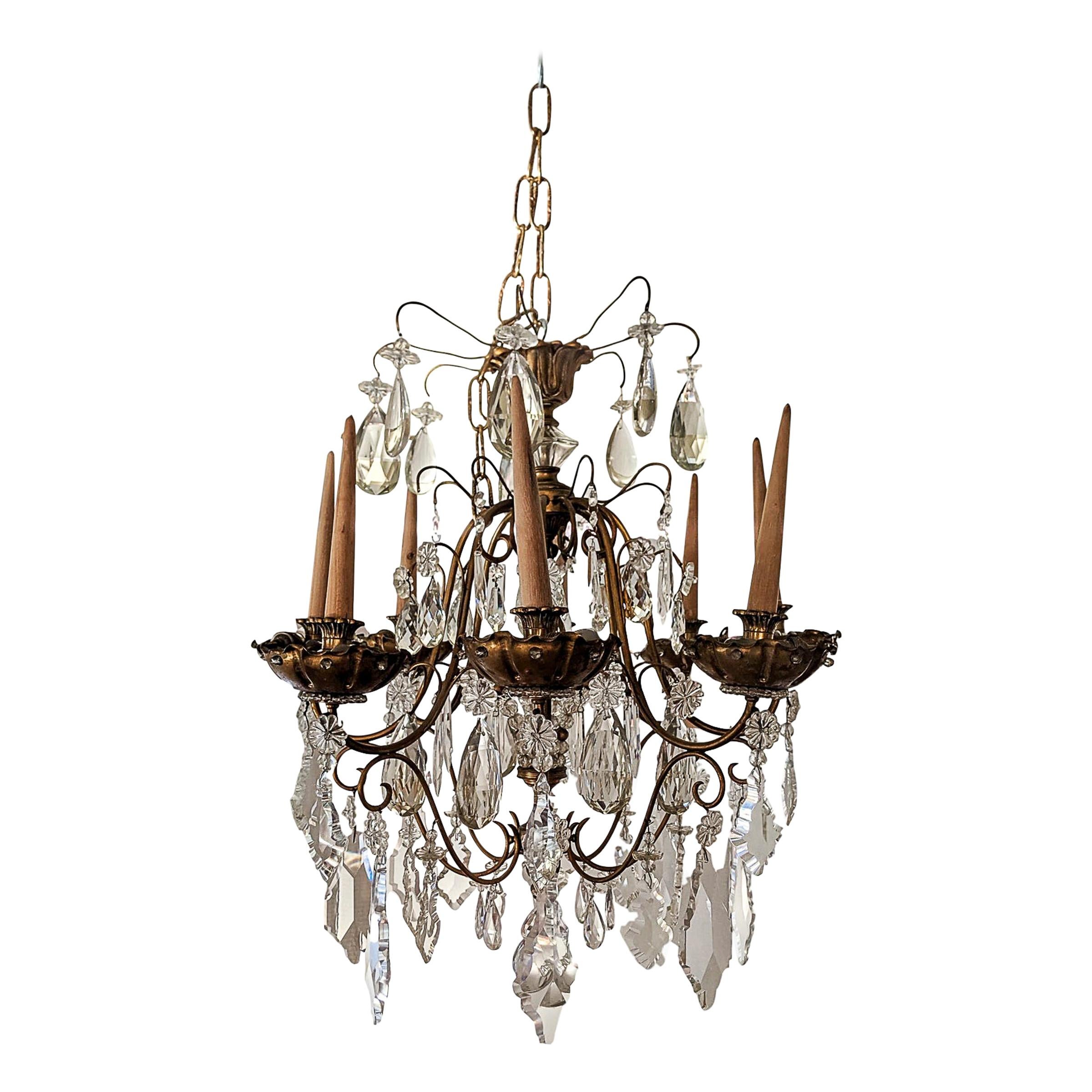 Italian Big Chandelier Gilded Bronze Crystal Pendent 16Light