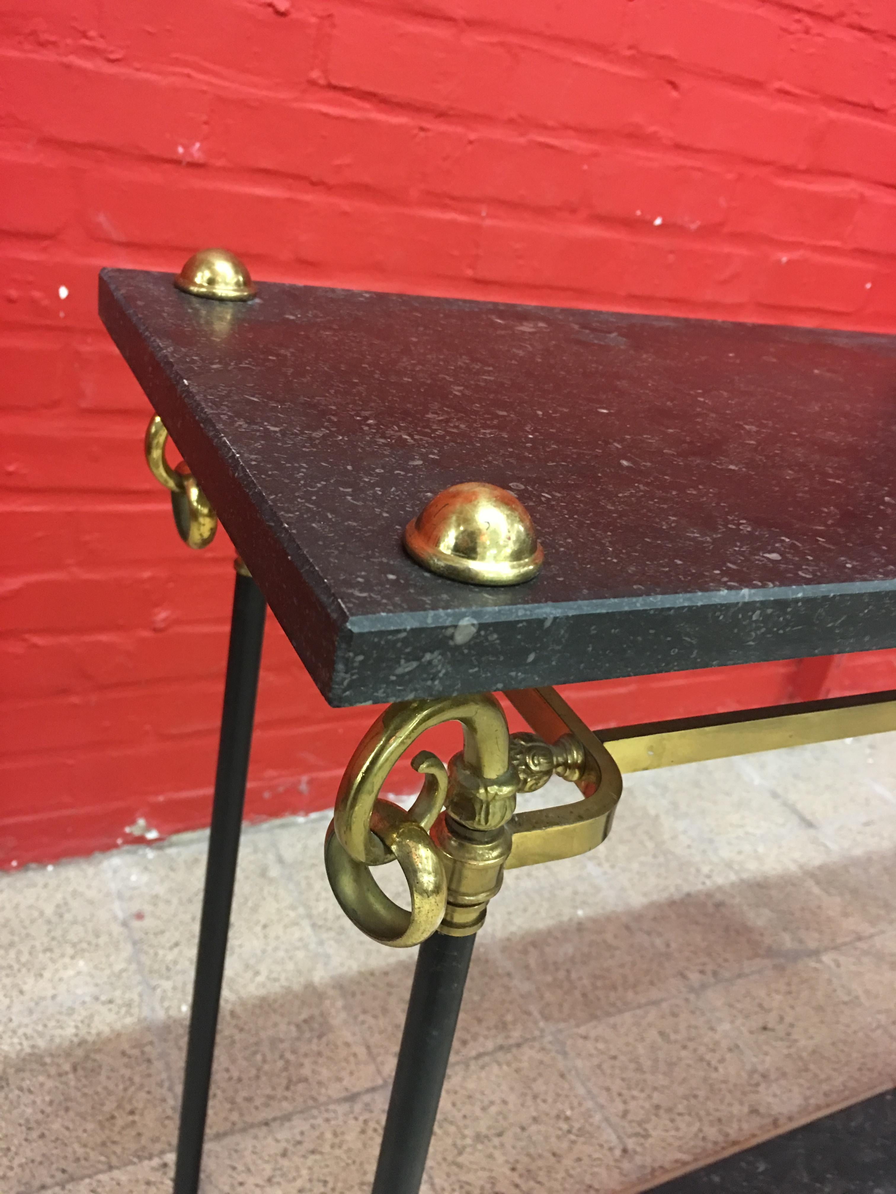 Maison Jansen, Elegant Console Table in Bronze, Brass and Marble, circa 1950 For Sale 4