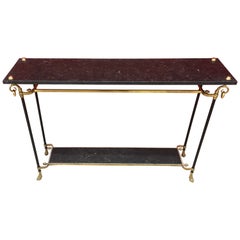 Elegant Console Table in Bronze, Brass and Marble, attr. Maison Janse circa 1950