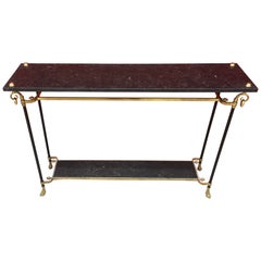 Maison Jansen, Elegance Console Table en bronze, laiton et marbre, circa 1950