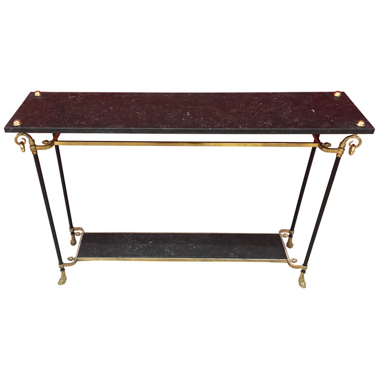 Maison Jansen, Elegant Console Table in Bronze, Brass and Marble, circa 1950 For Sale