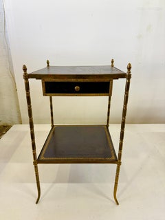 Maison Jansen Embossed Leather and Brass Accent Table