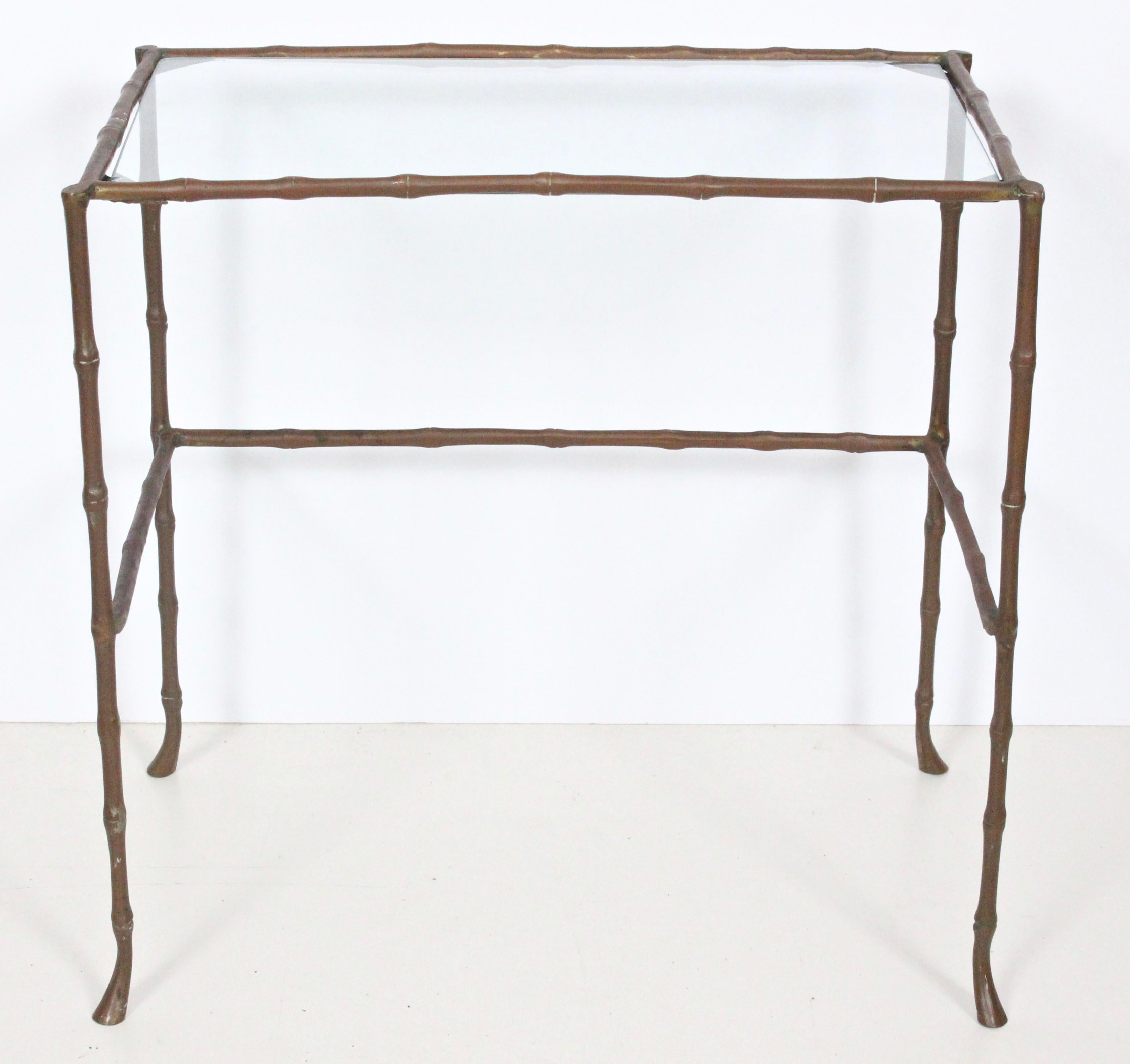 Mid-20th Century Maison Jansen Faux Bamboo Brass and Glass Occasional Table