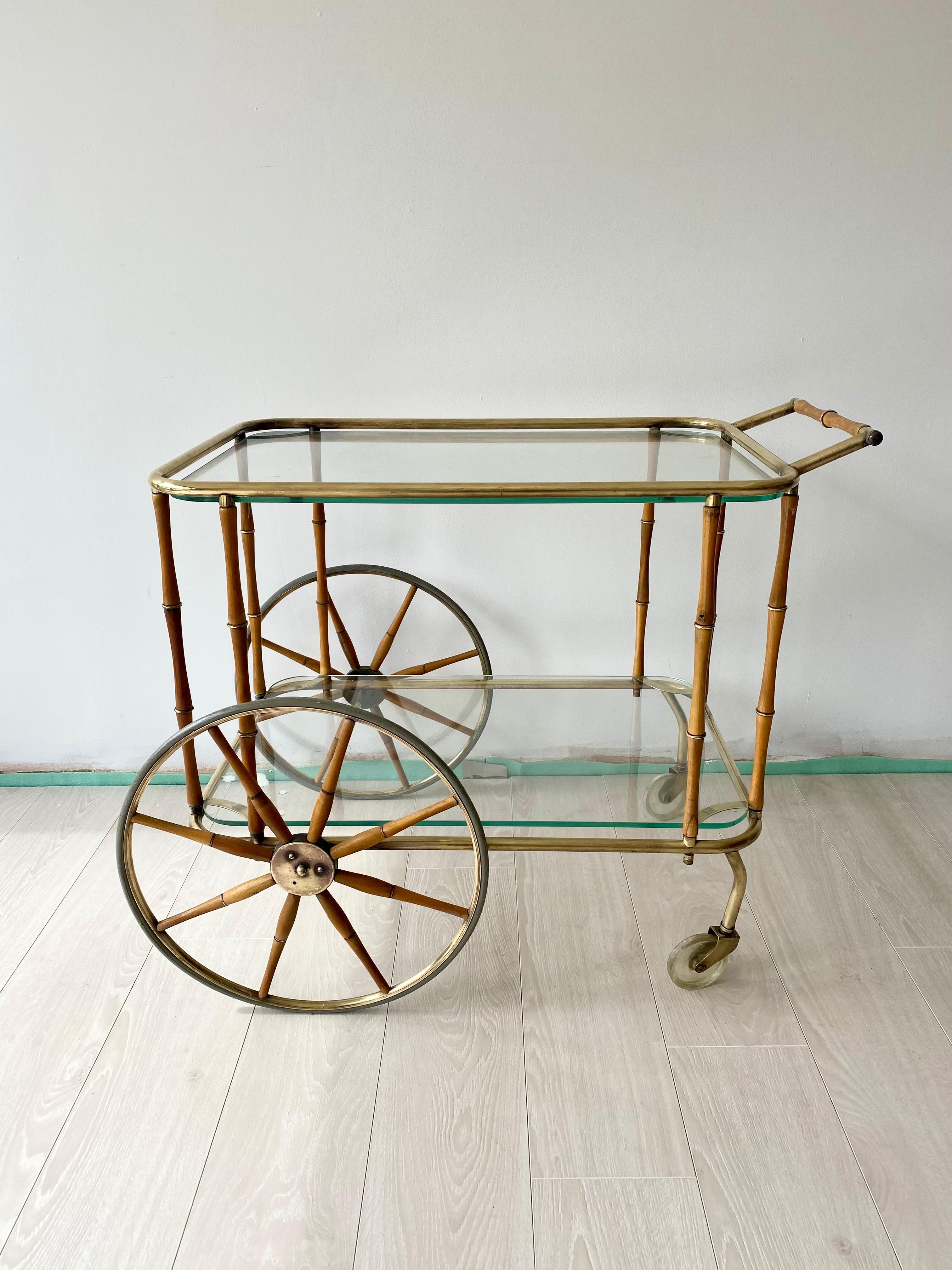 Maison Jansen Faux Bamboo & Brass Drinks Trolley For Sale 6