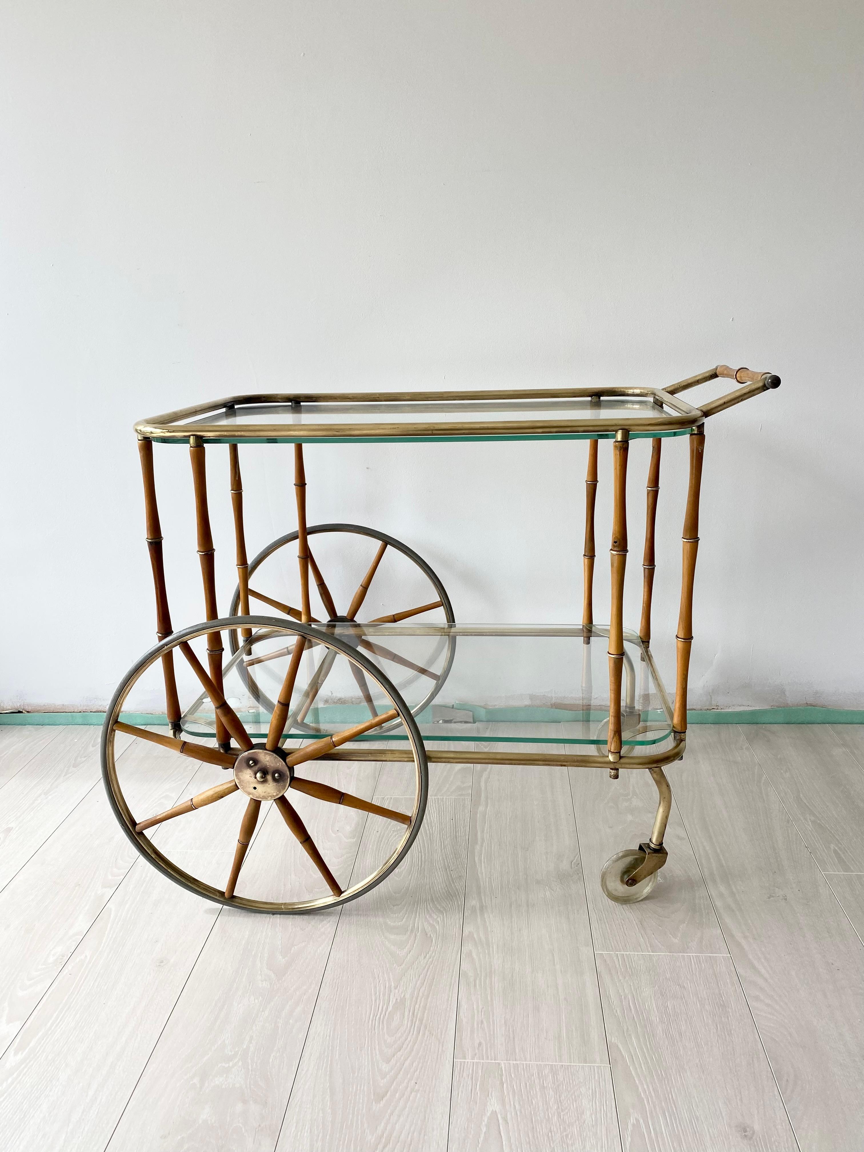 Maison Jansen Faux Bamboo & Brass Drinks Trolley For Sale 7