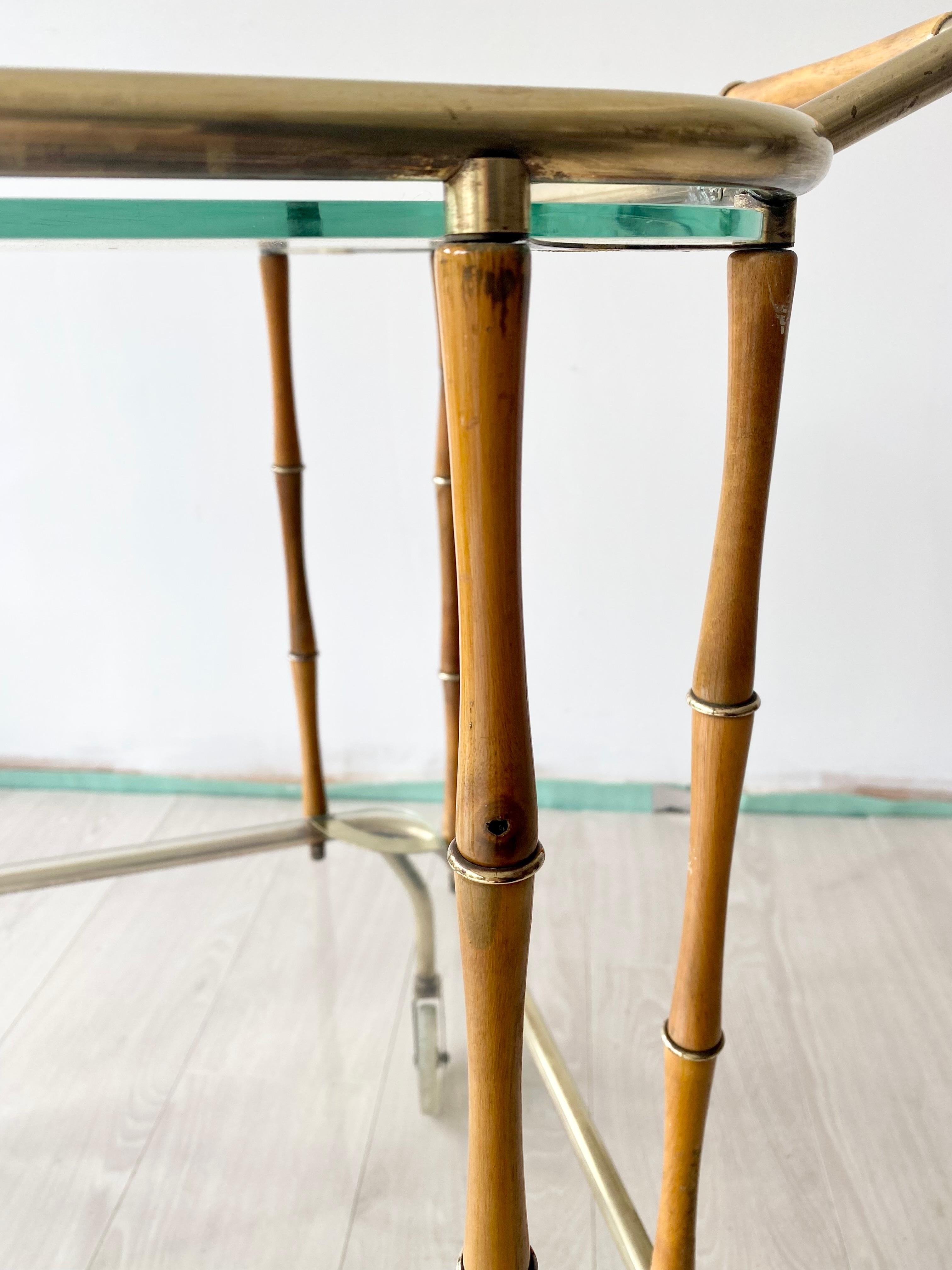 20th Century Maison Jansen Faux Bamboo & Brass Drinks Trolley For Sale