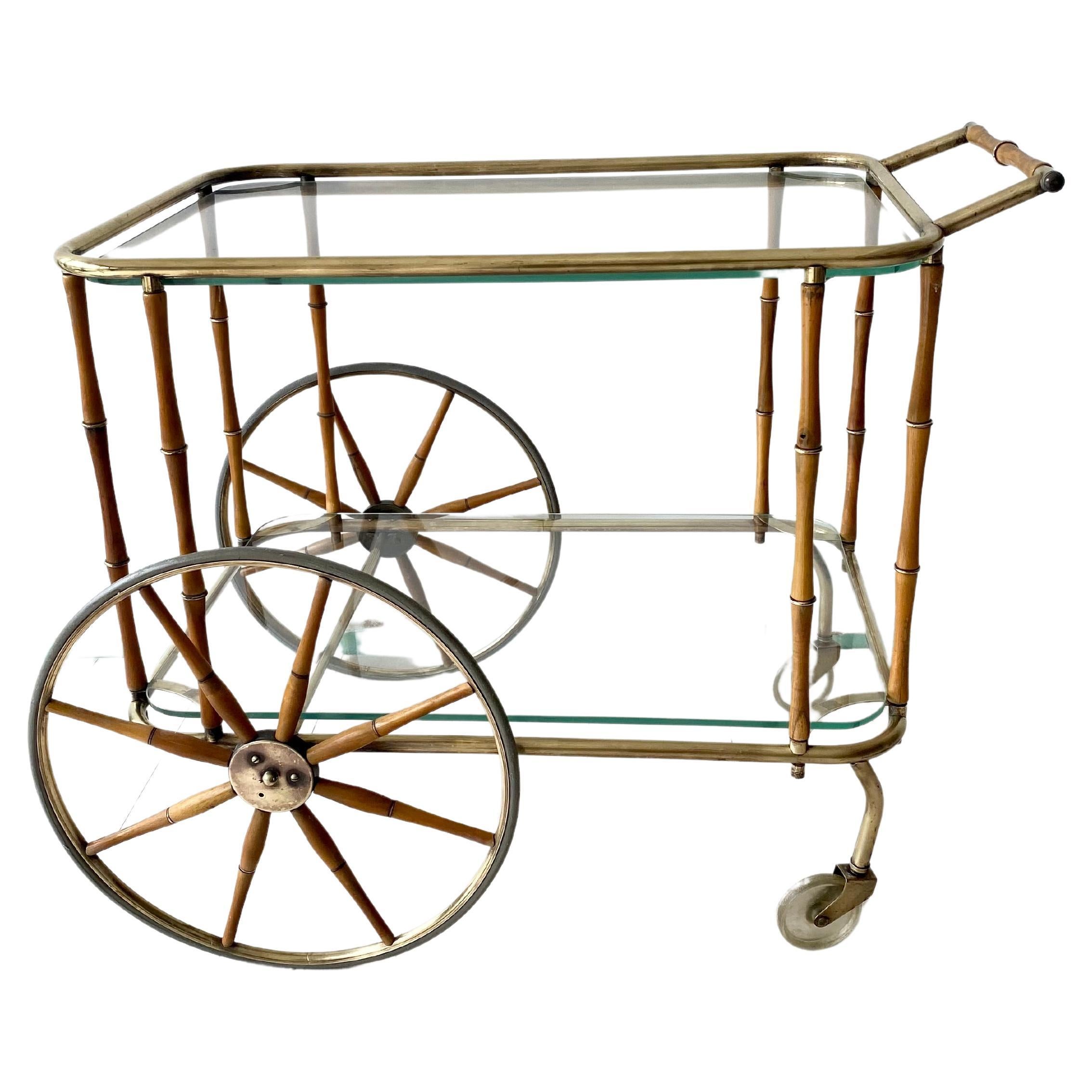 Maison Jansen Faux Bamboo & Brass Drinks Trolley For Sale