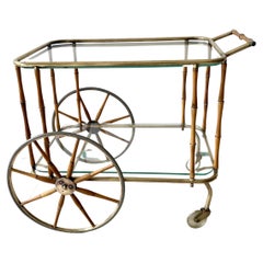 Retro Maison Jansen Faux Bamboo & Brass Drinks Trolley