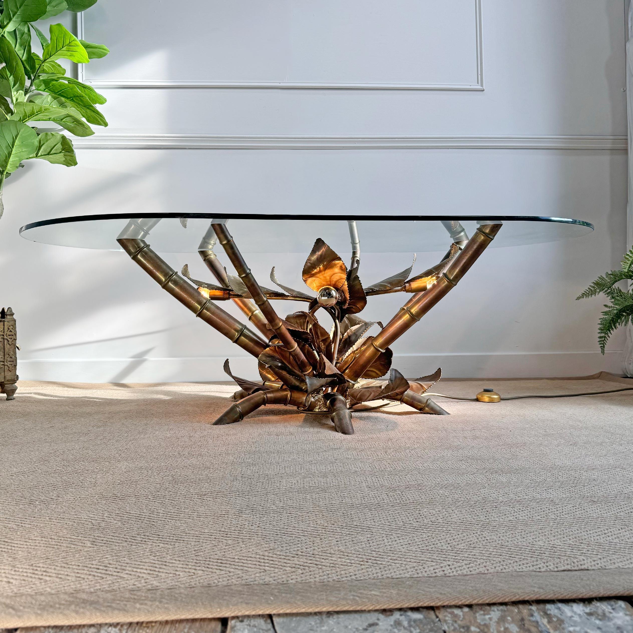 Maison Jansen, beleuchteter Goldtisch aus Kunstbambus, 1970er Jahre im Angebot 9