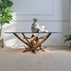 Maison Jansen, beleuchteter Goldtisch aus Kunstbambus, 1970er Jahre