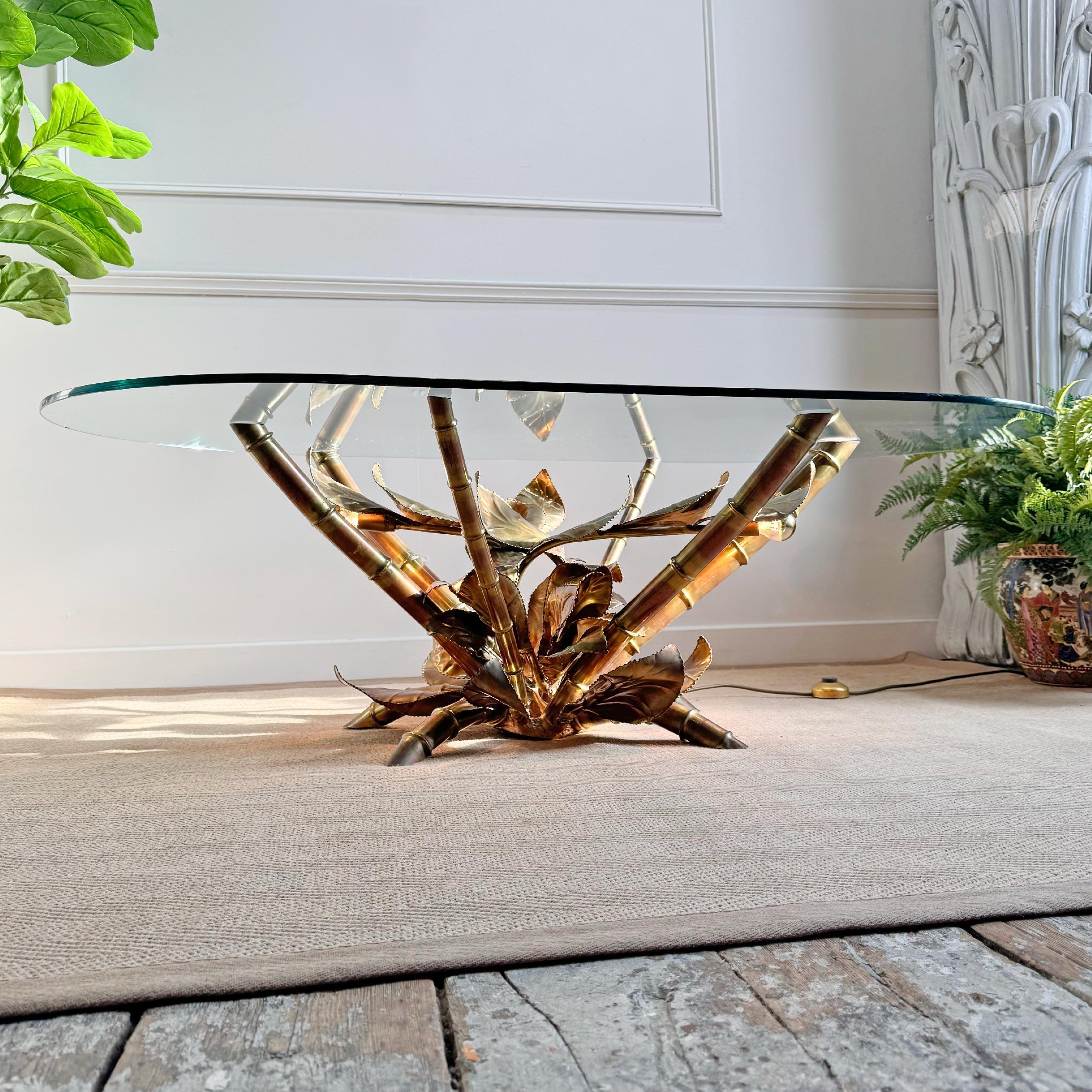 Maison Jansen, beleuchteter Goldtisch aus Kunstbambus, 1970er Jahre (Ende des 20. Jahrhunderts) im Angebot