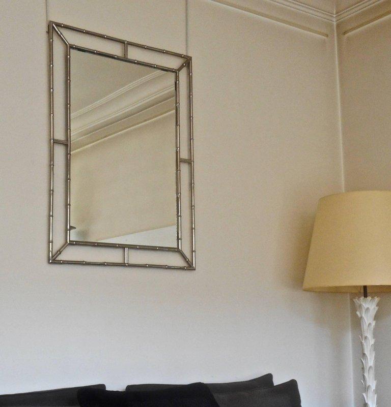 Wall mirror, fine faux bamboo chromed metal frame.
Maison Jansen 1960.