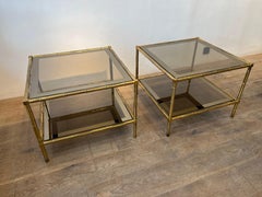 Maison Jansen 'Faux Bambou' two tier side tables, Brass, 1960s, France
