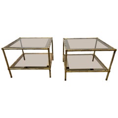 Maison Jansen 
Faux Bambou
 two tier side tables, Brass, 1960s, France
