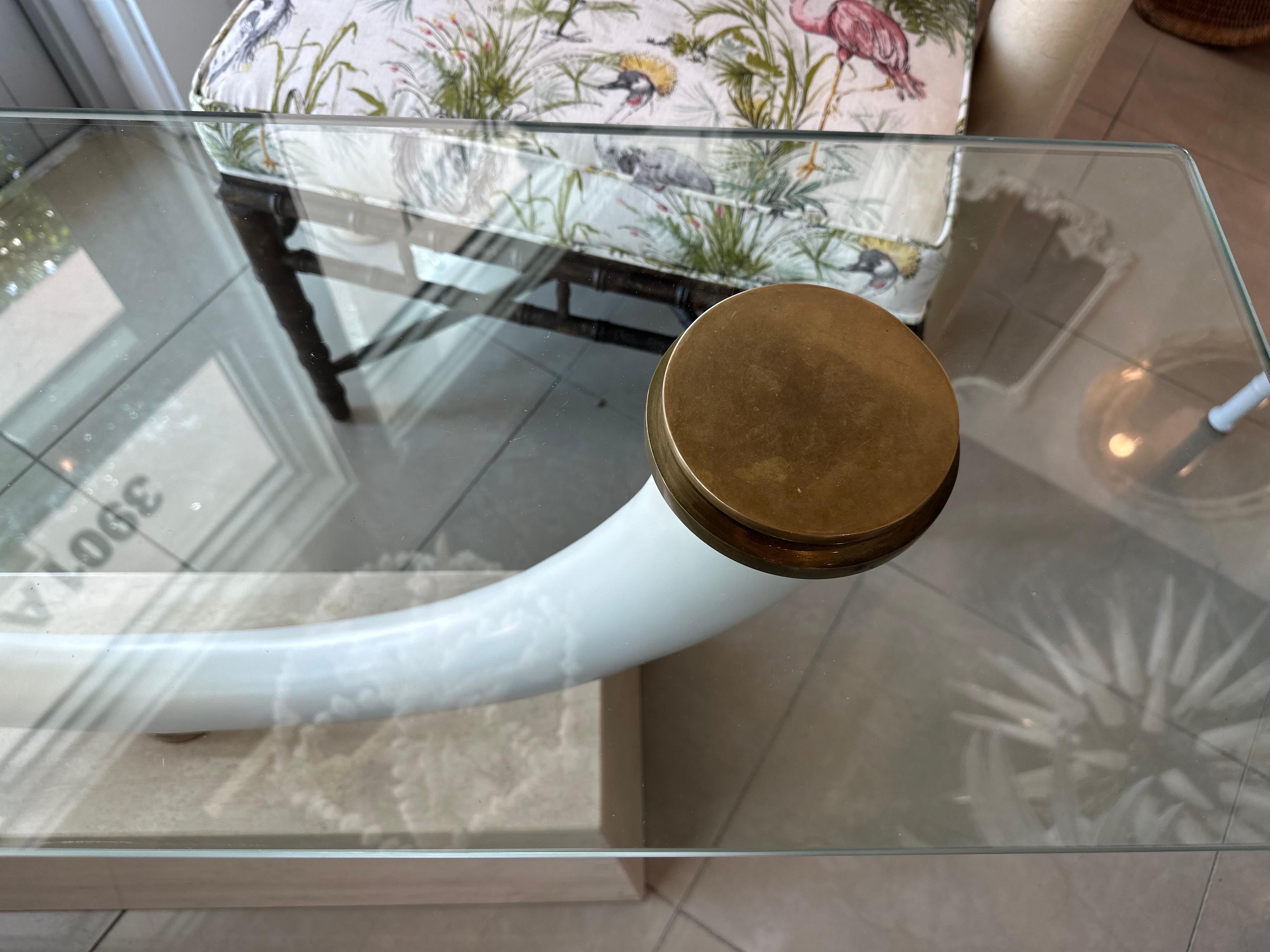 Maison Jansen Faux Elephant Tusk Marble Base & Brass & Glass Top Console Table For Sale 6