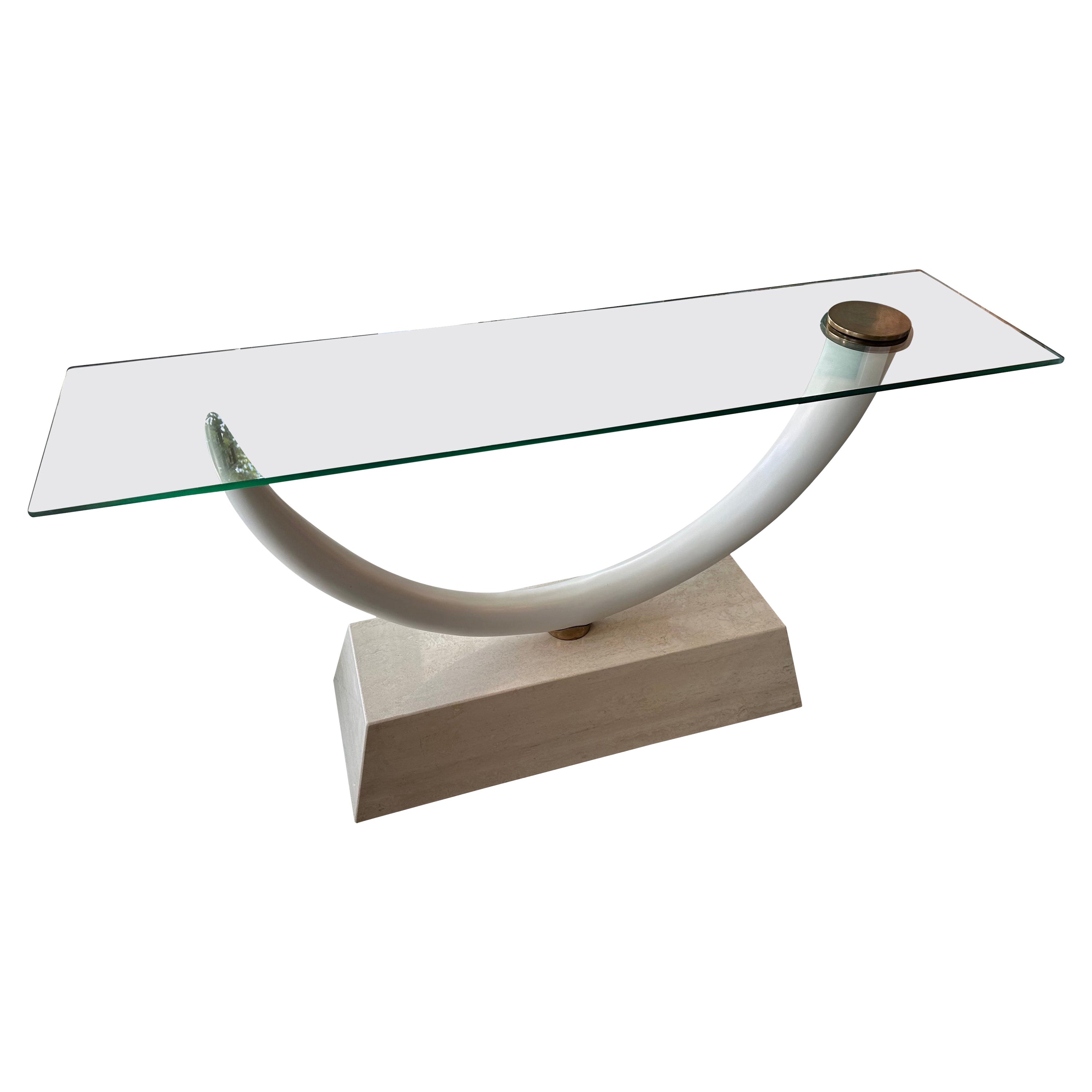 Maison Jansen Faux Elephant Tusk Marmorsockel & Messing & Glasplatte Konsolentisch im Angebot