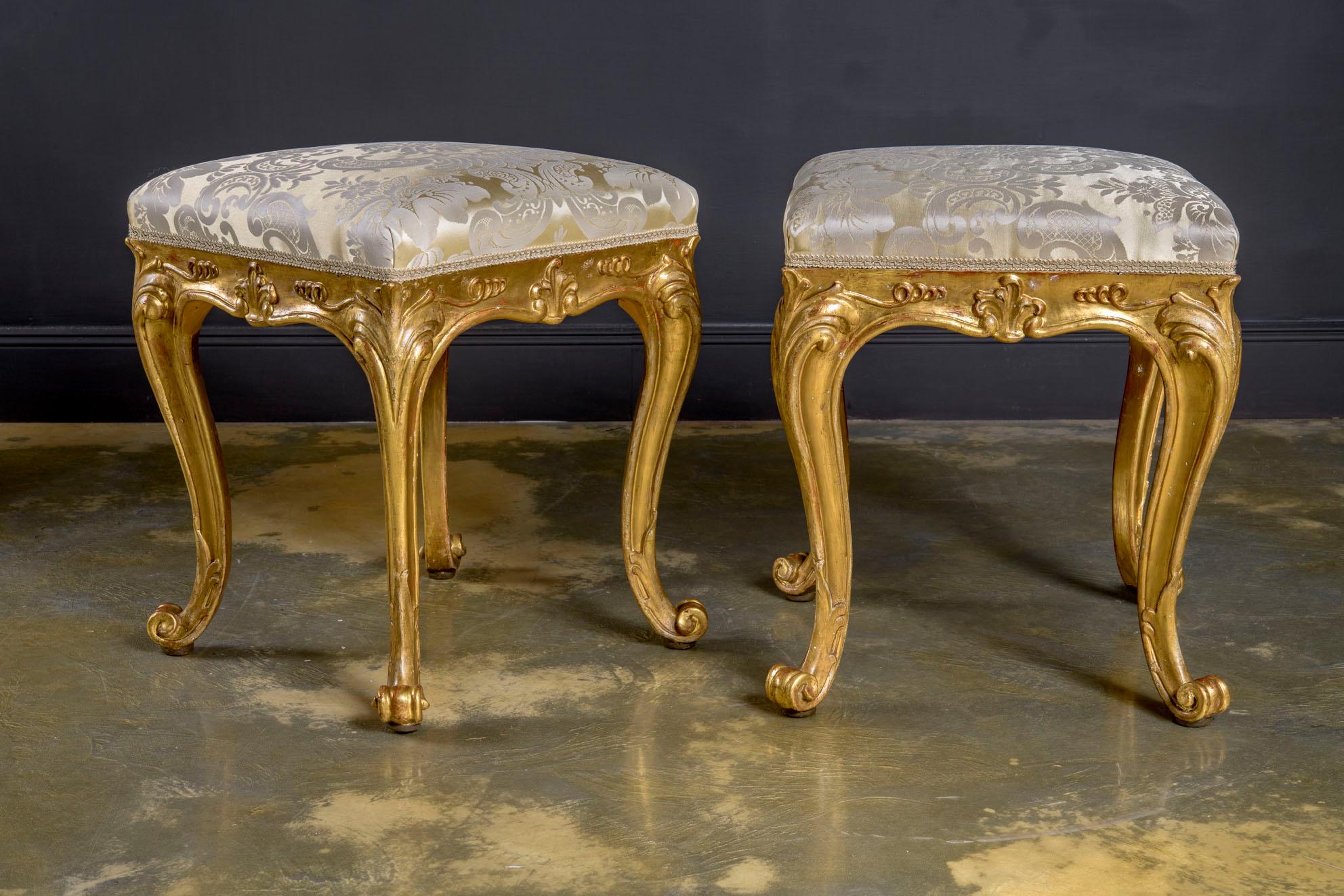 Wood Maison Jansen Fine Pair of Gilded French Louis XV Style Benches For Sale