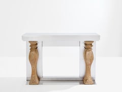 Maison Jansen fireplace mantel brushed steel and carved stone 1968