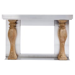 Maison Jansen fireplace mantel brushed steel and carved stone 1968