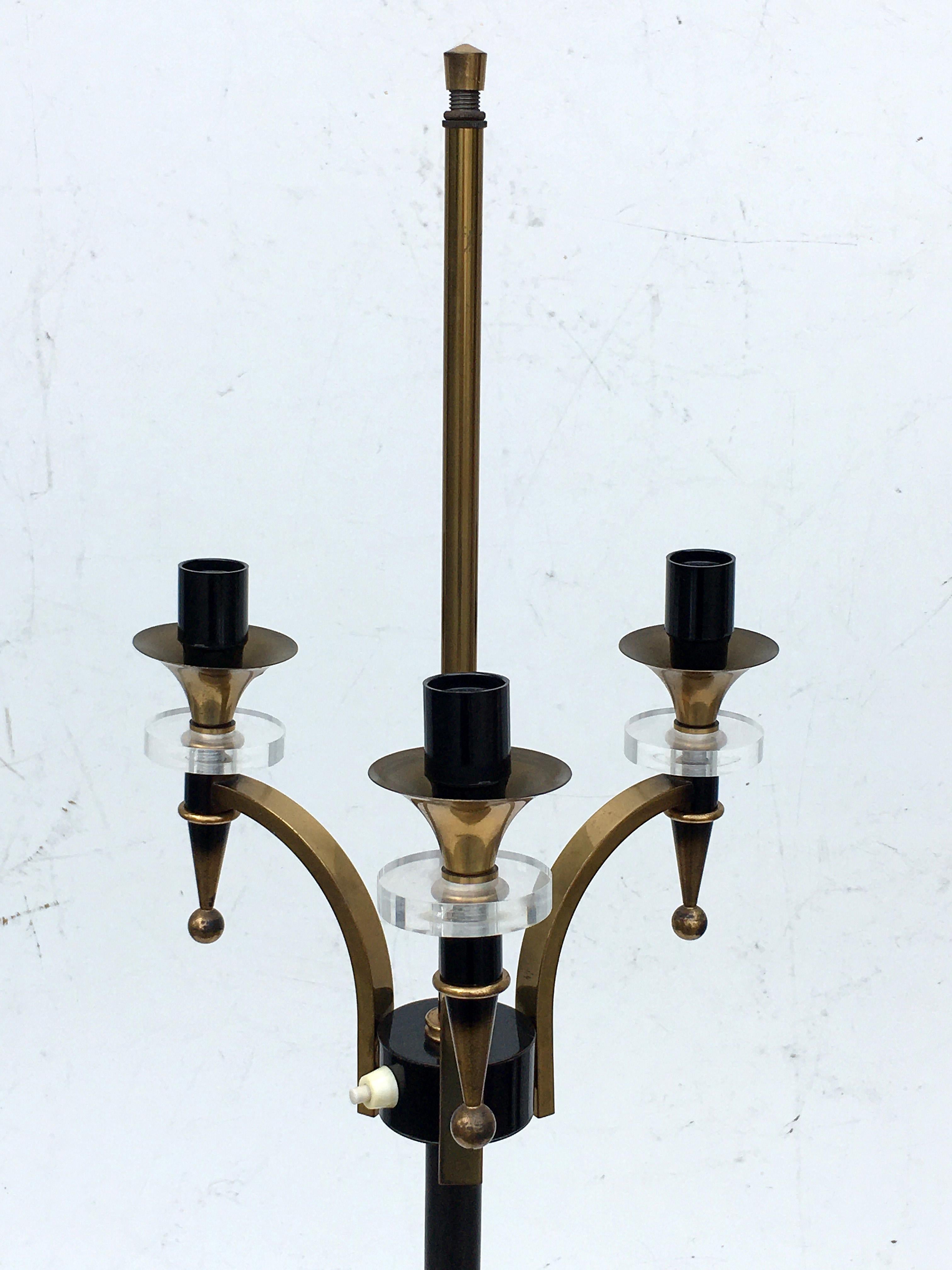 Maison Jansen French Brass, Glass & Gun Metal Mid-Century Modern Floor Lamp 7