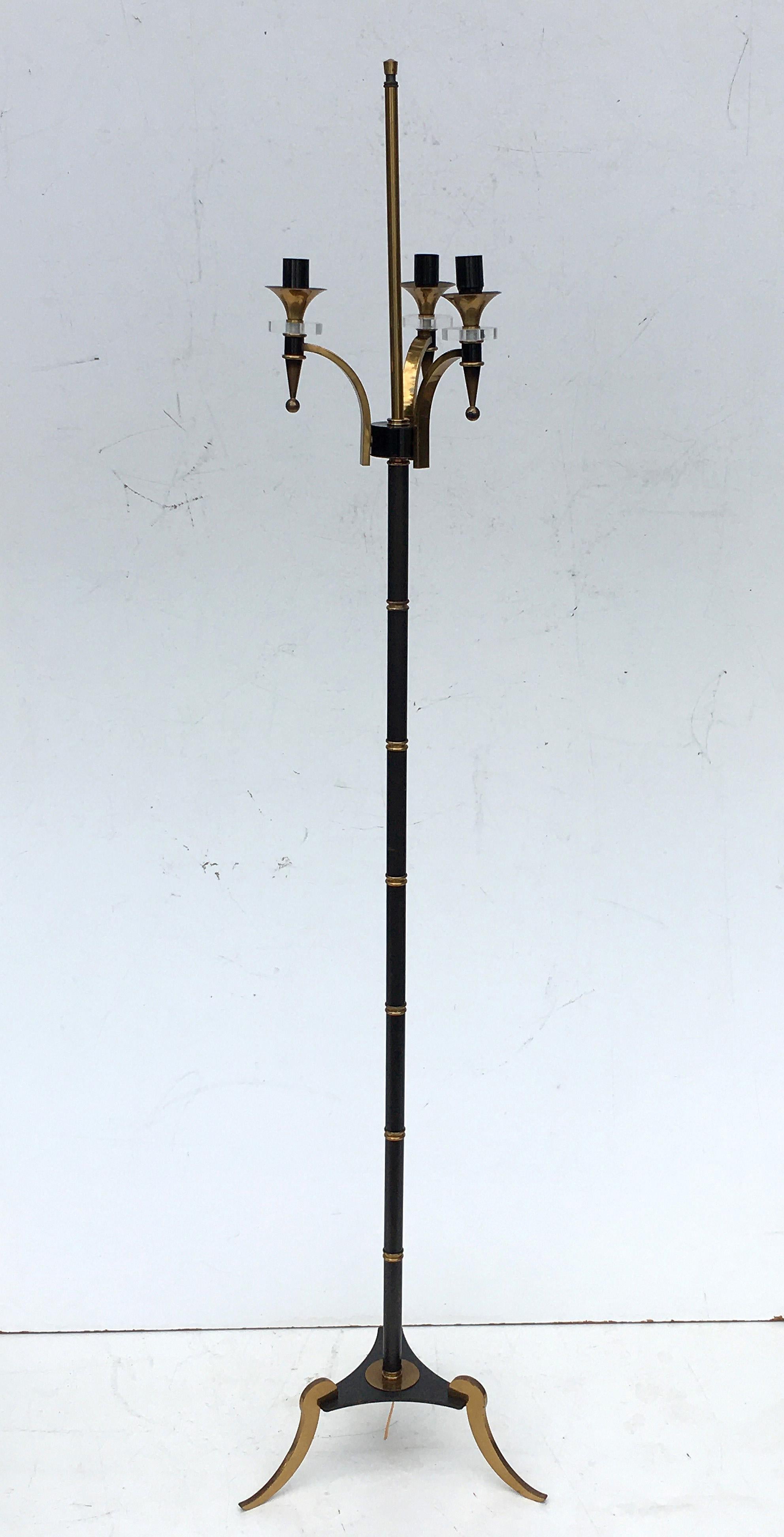 Maison Jansen French Brass, Glass & Gun Metal Mid-Century Modern Floor Lamp 9