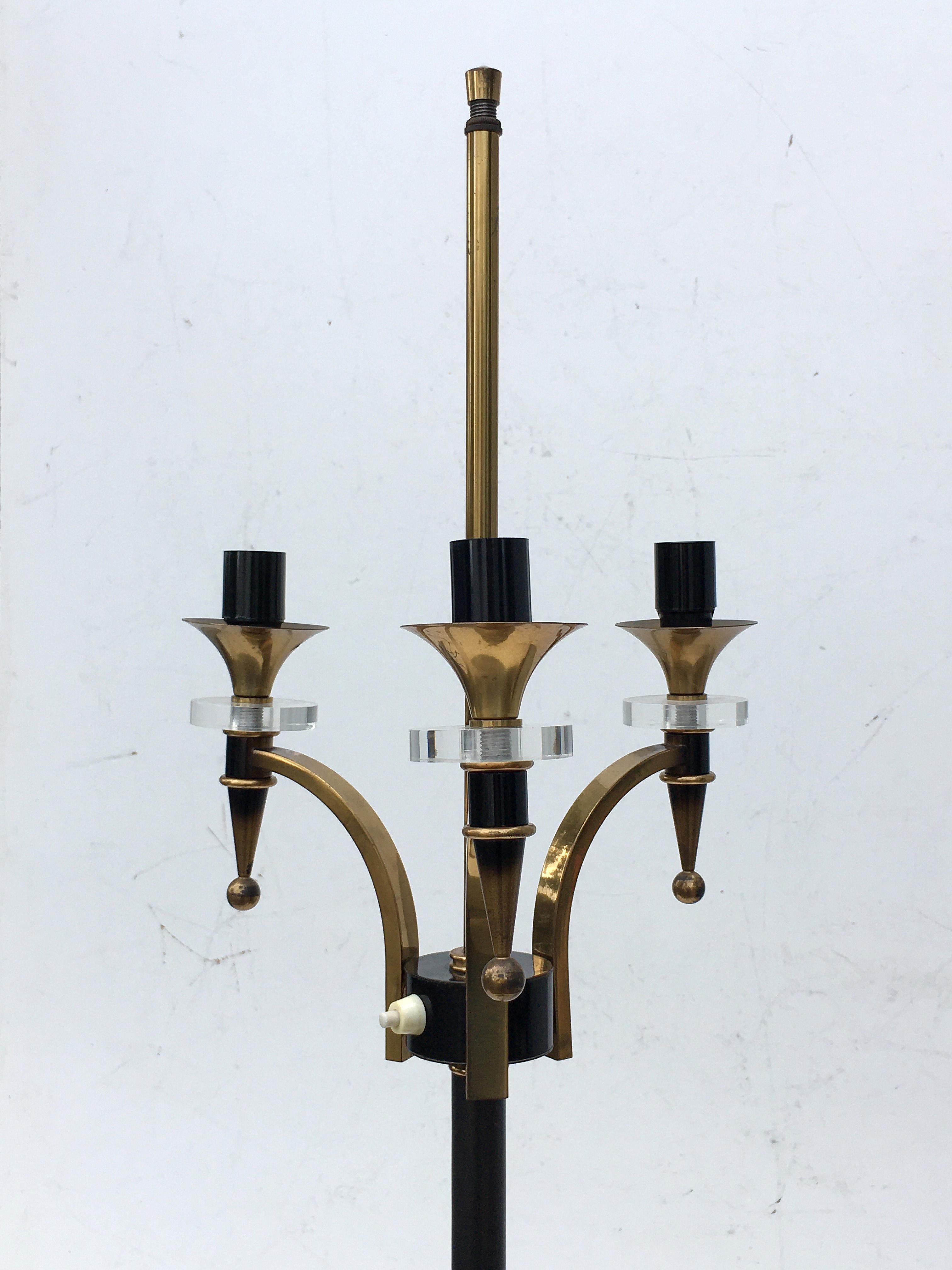 Maison Jansen French Brass, Glass & Gun Metal Mid-Century Modern Floor Lamp 4