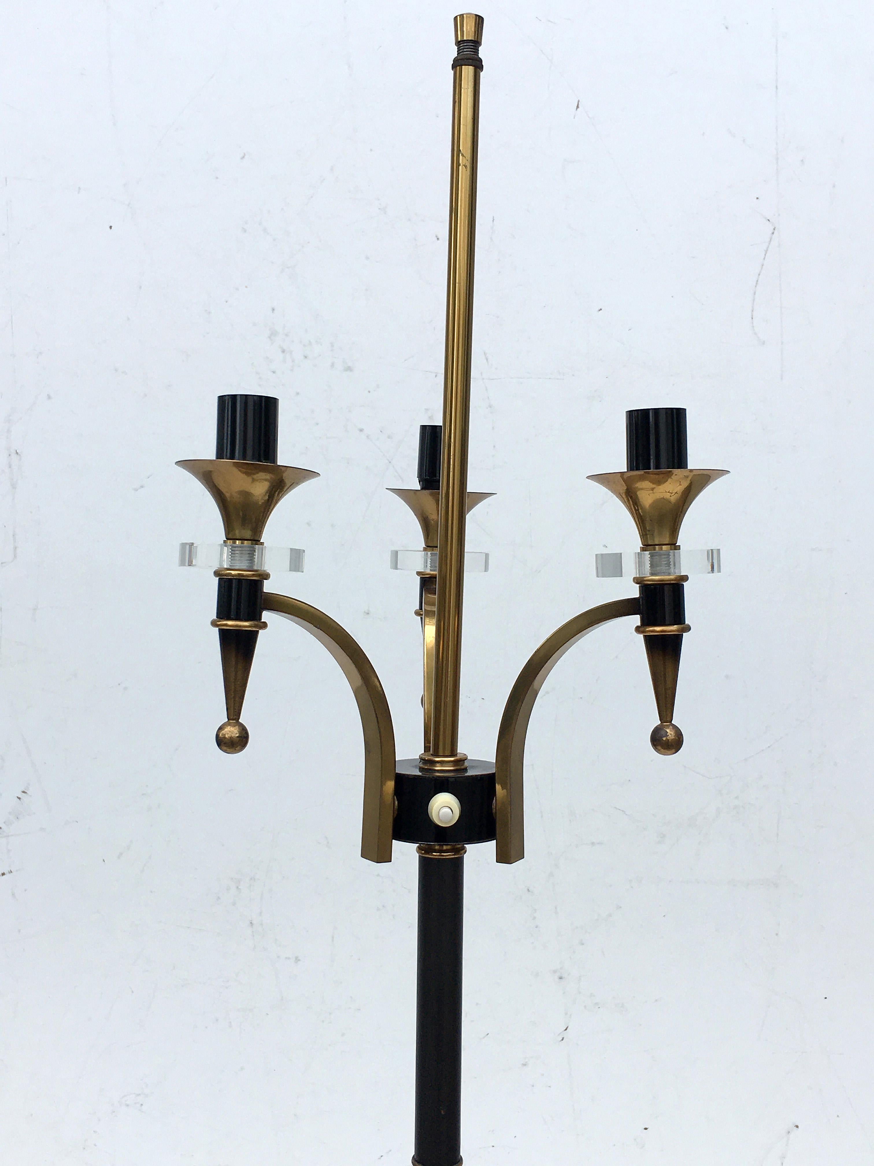 Maison Jansen French Brass, Glass & Gun Metal Mid-Century Modern Floor Lamp 5