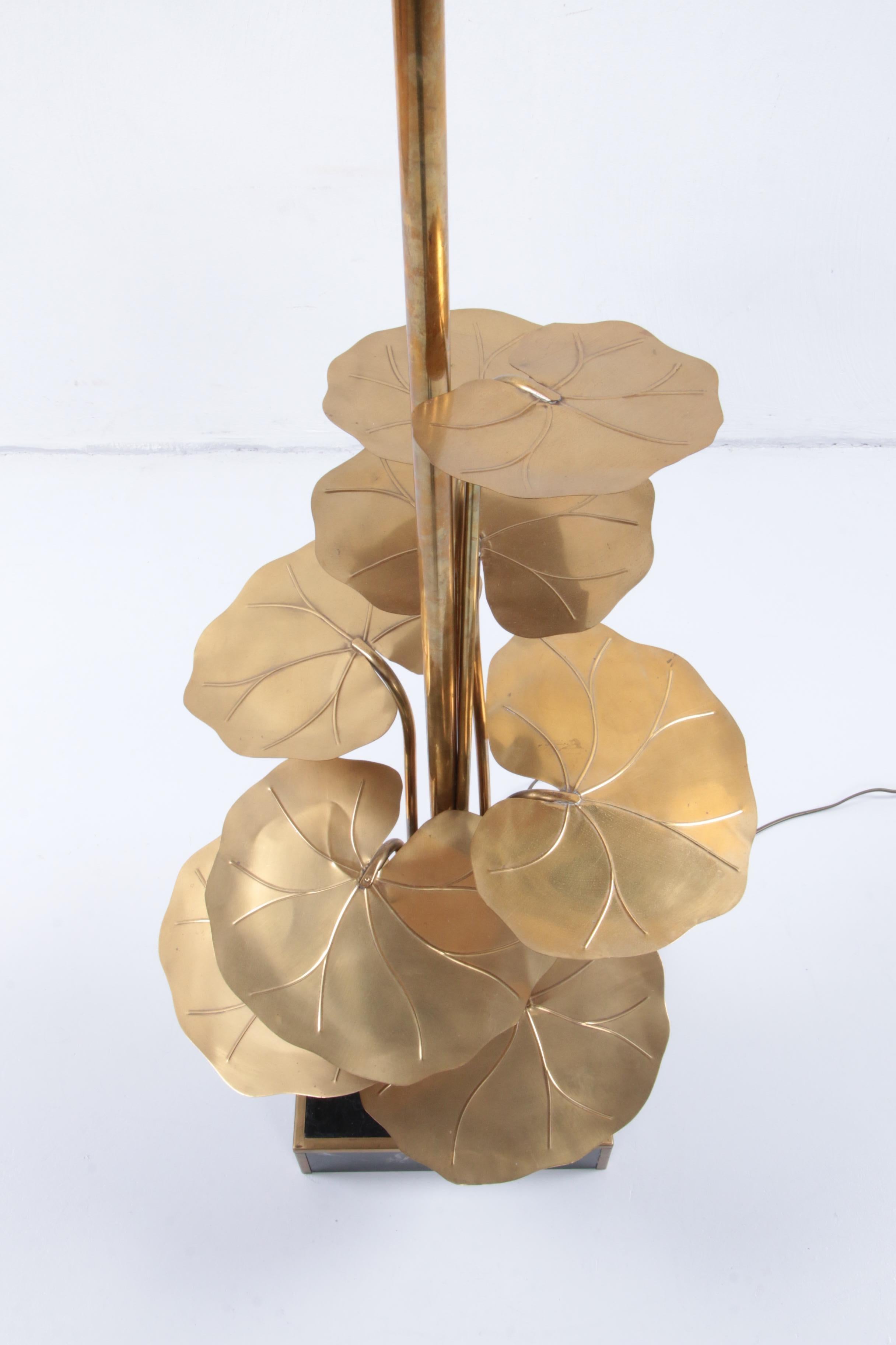 Hollywood Regency Maison Jansen Floor Lamp of Gilded Brass with Marble Base, 1970 France For Sale