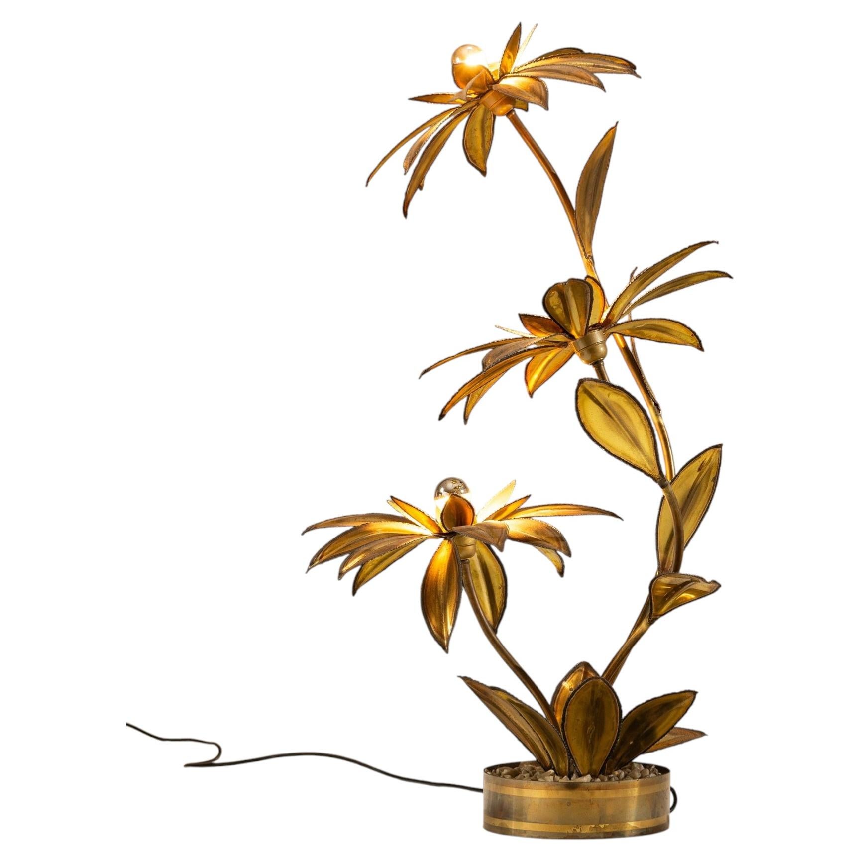 Maison Jansen Floral Brass Lamp, France 1970's