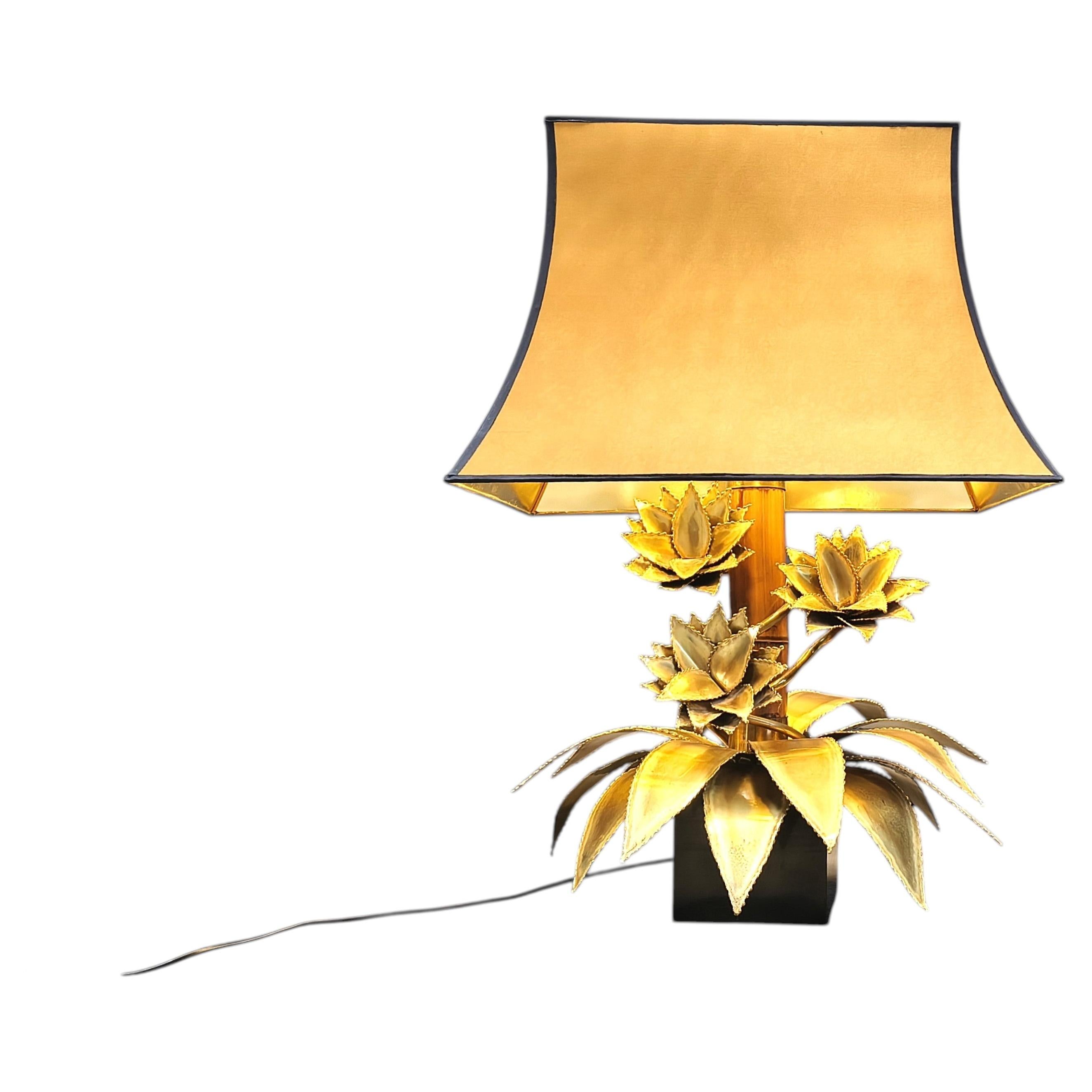 Maison jansen floral table lamp, 1970s For Sale