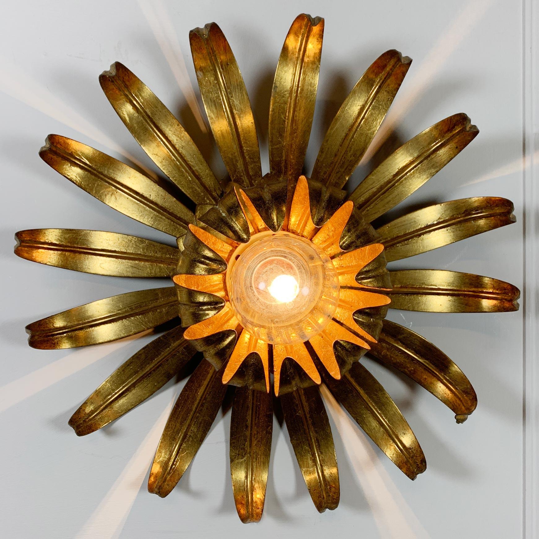 Maison Jansen Gold Flower Flush Light In Good Condition For Sale In Hastings, GB