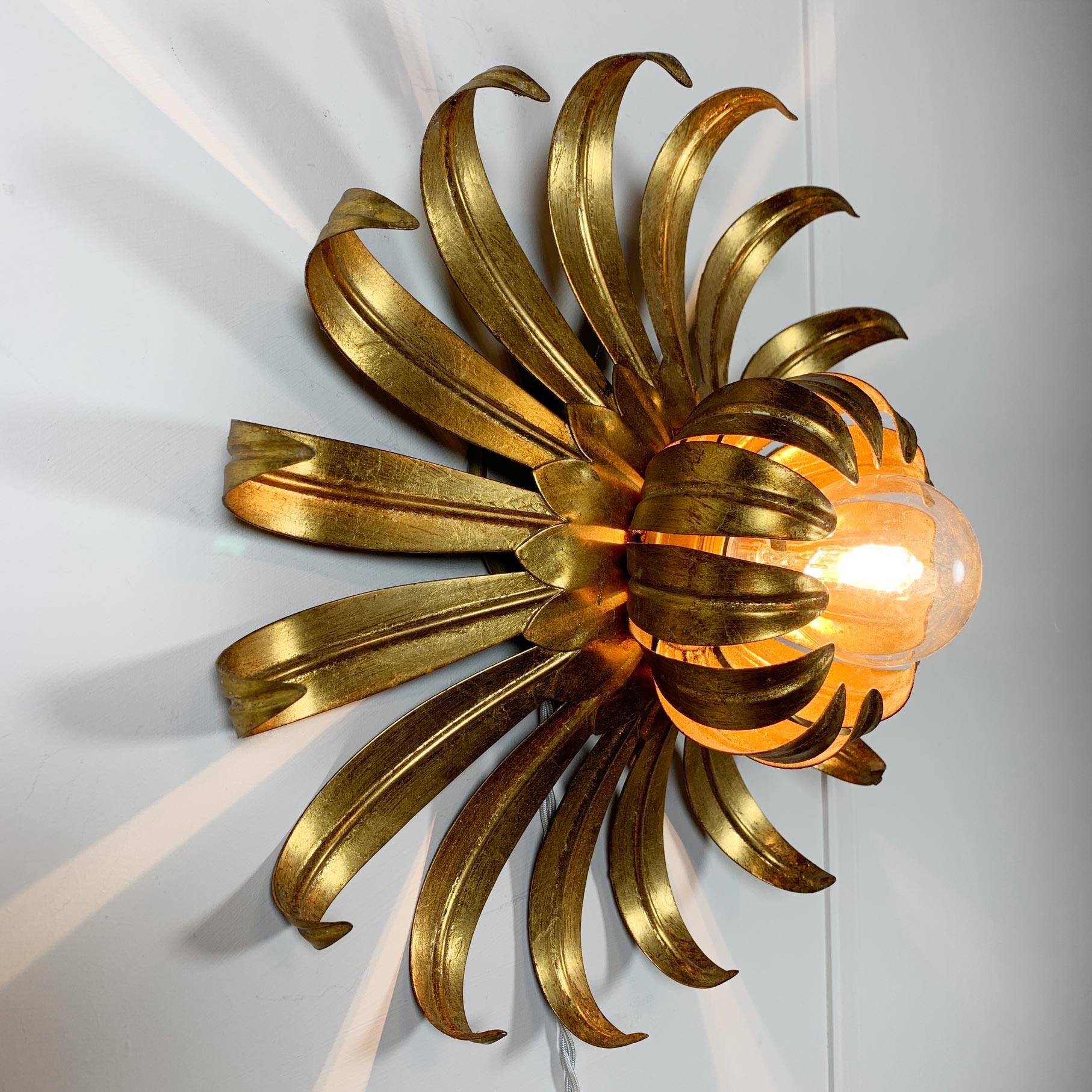 Late 20th Century Maison Jansen Gold Flower Flush Light For Sale