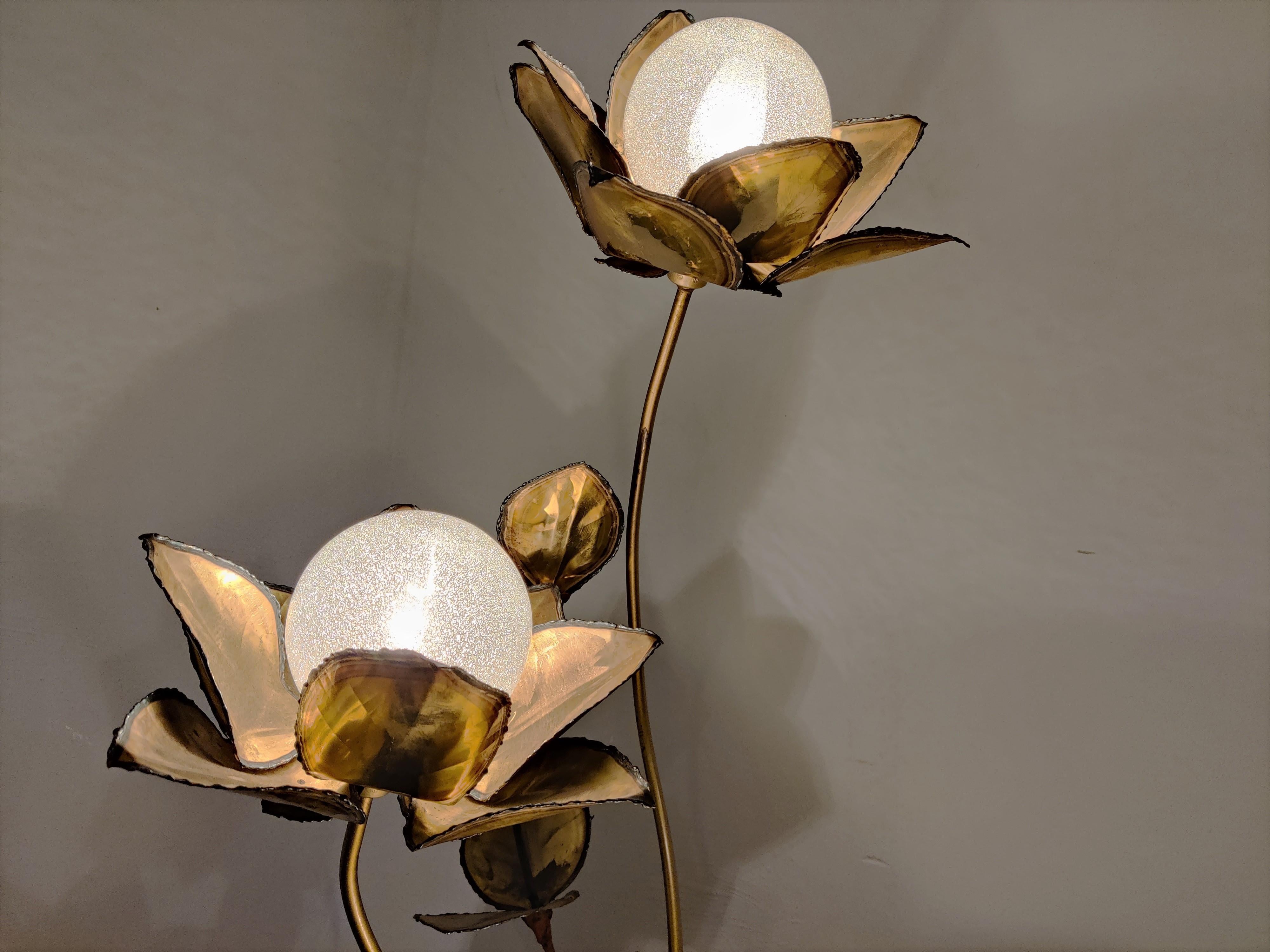 Brass Maison Jansen Flower Lamp, 1970s