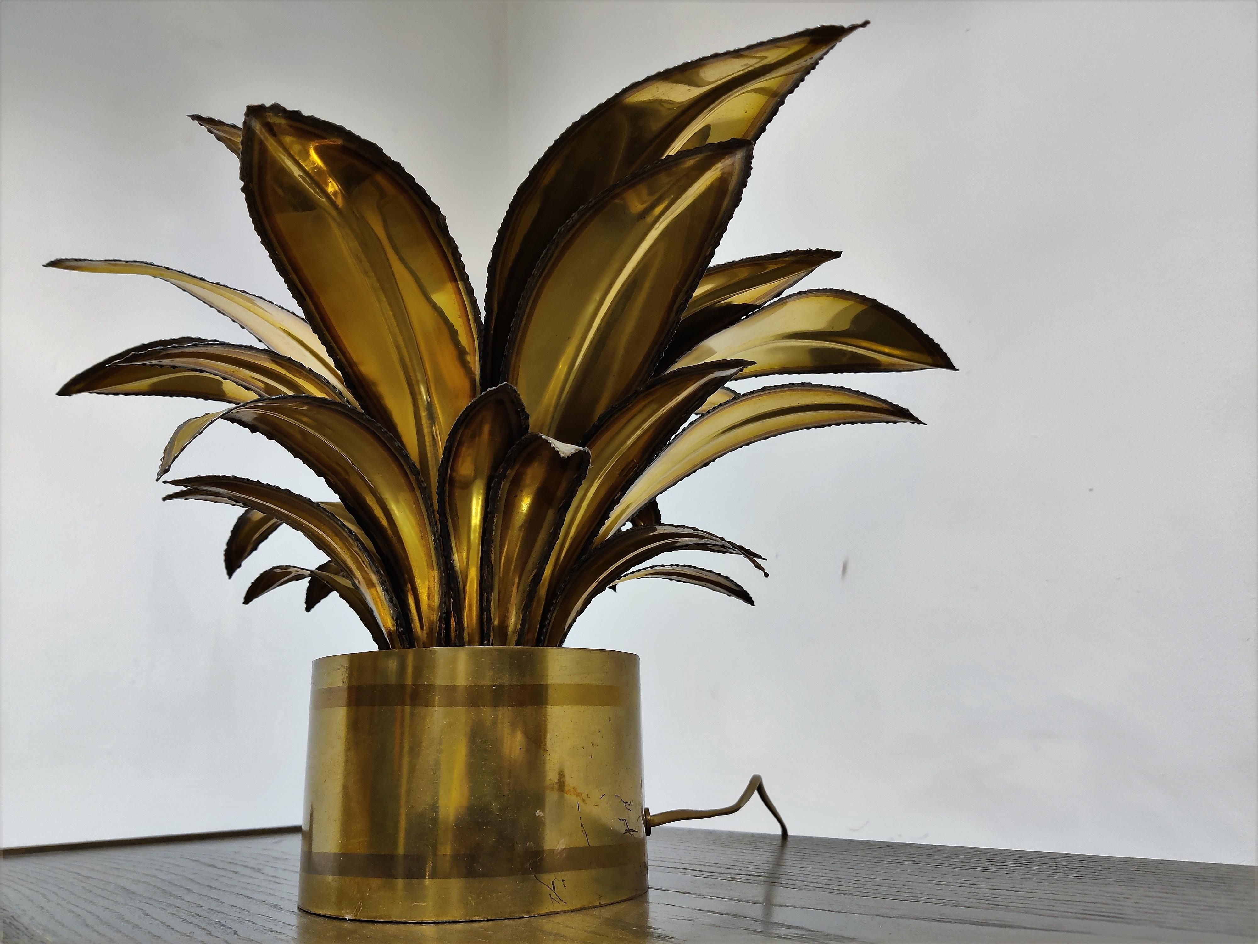 Brass Maison Jansen Flower Table Lamp, 1970s For Sale