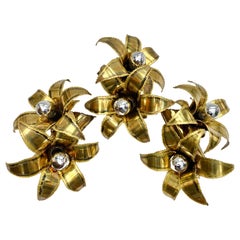 Vintage Maison Jansen "Flowers" Brass Wall Sconces Set of 3 Wall Lamps, 1960s