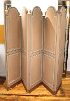 Maison Jansen Folding Screen in Pink with Pinecone Finials