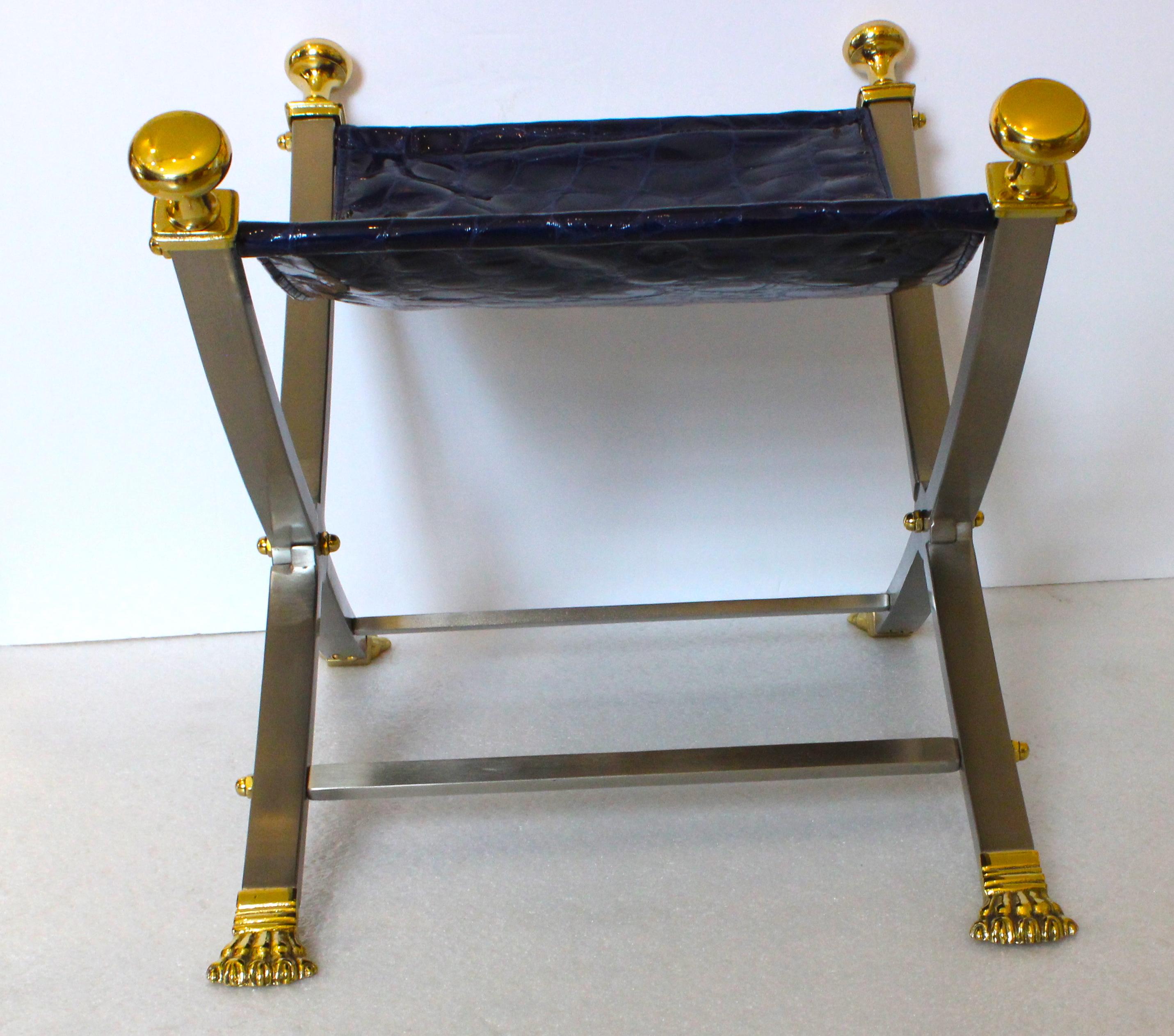 Brass Maison Jansen Folding X-Form Bench For Sale