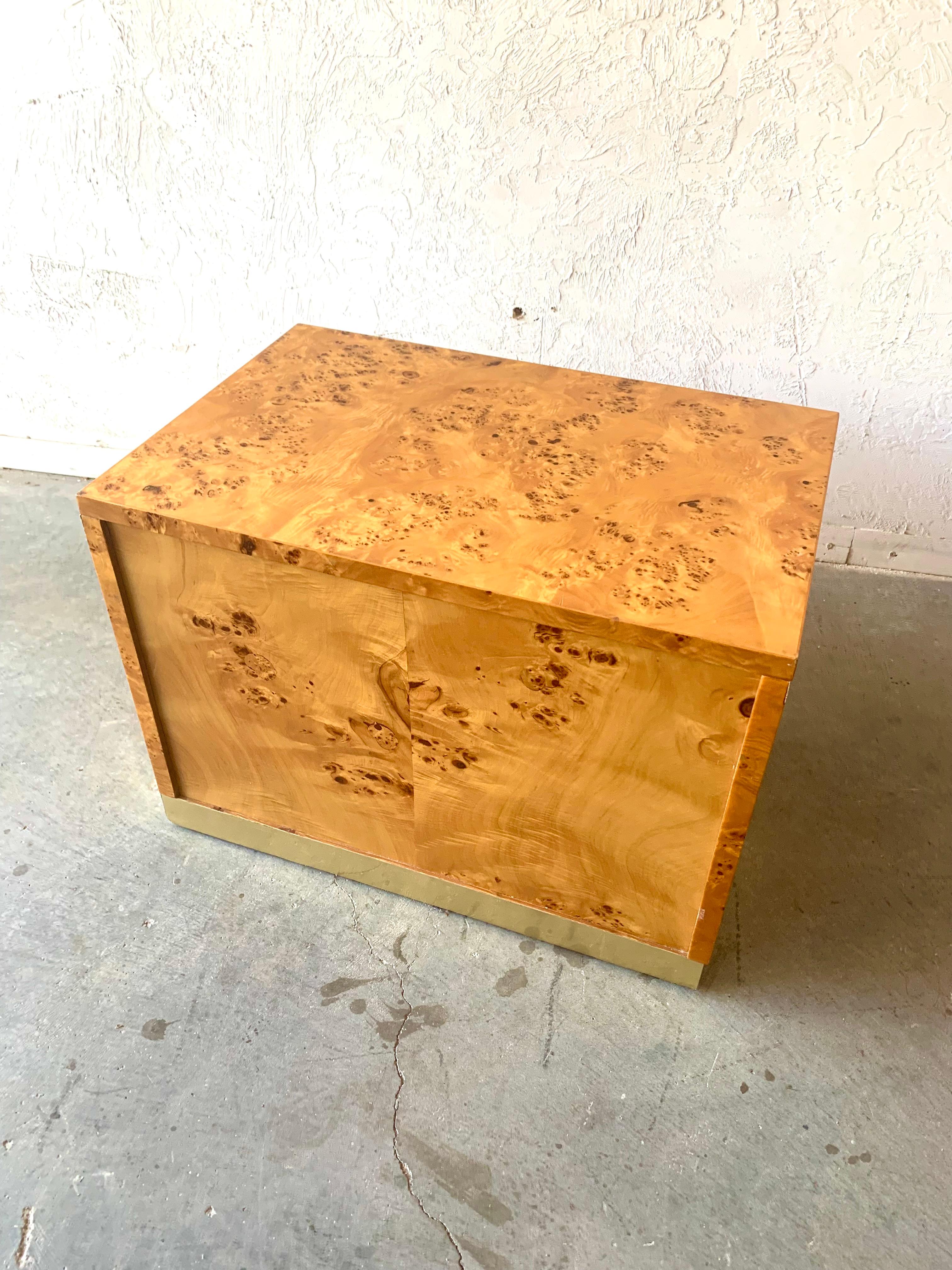 Late 20th Century Maison Jansen, France circa 1970s Burl Wood Side Table Brass Base & Accent For Sale