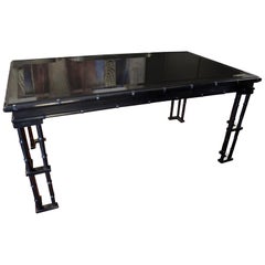 Table de salle à manger rectangulaire en bambou noir de la Maison Jansen France, milieu du siècle dernier