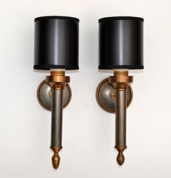 Maison Jansen French Art Deco Two Patina Brass and Gun Metal Wall Sconces, Pair