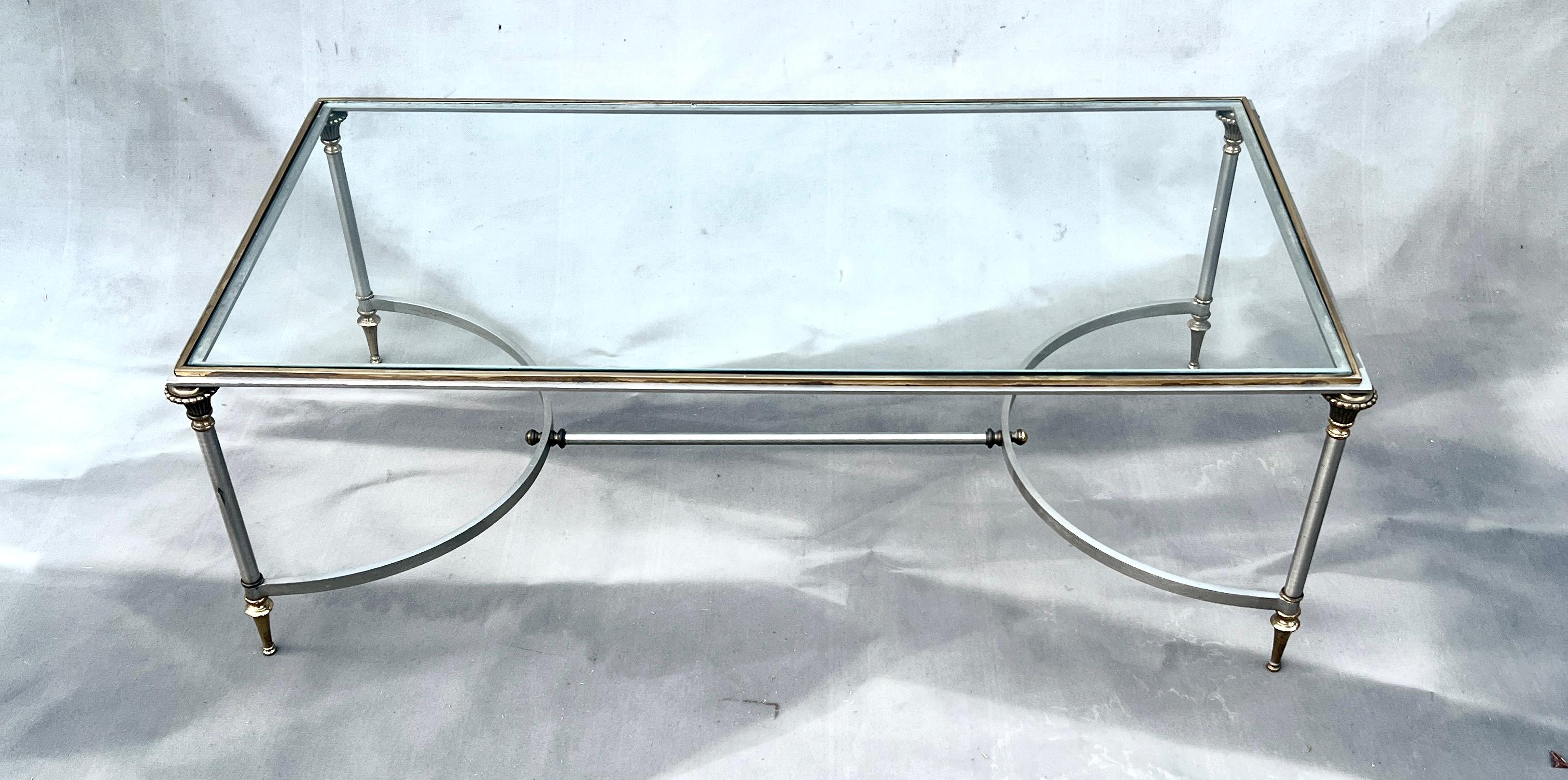 Maison Jansen Table Cocktail en laiton français et acier poli en vente 2