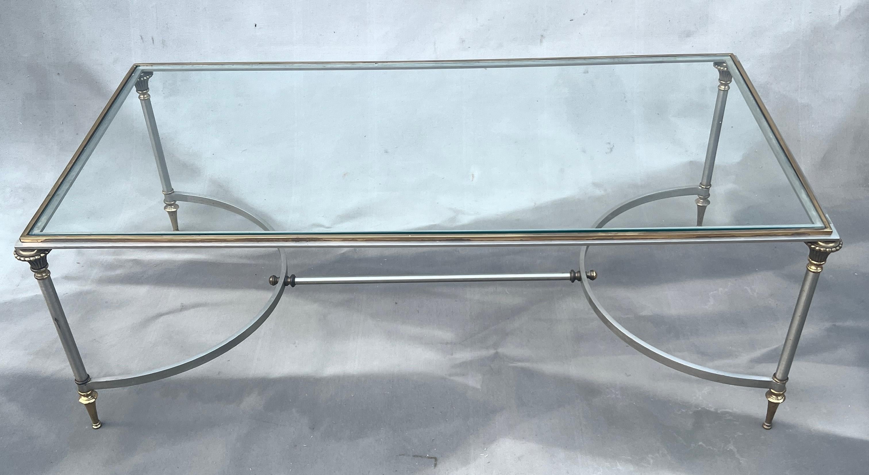 Directoire Maison Jansen Table Cocktail en laiton français et acier poli en vente