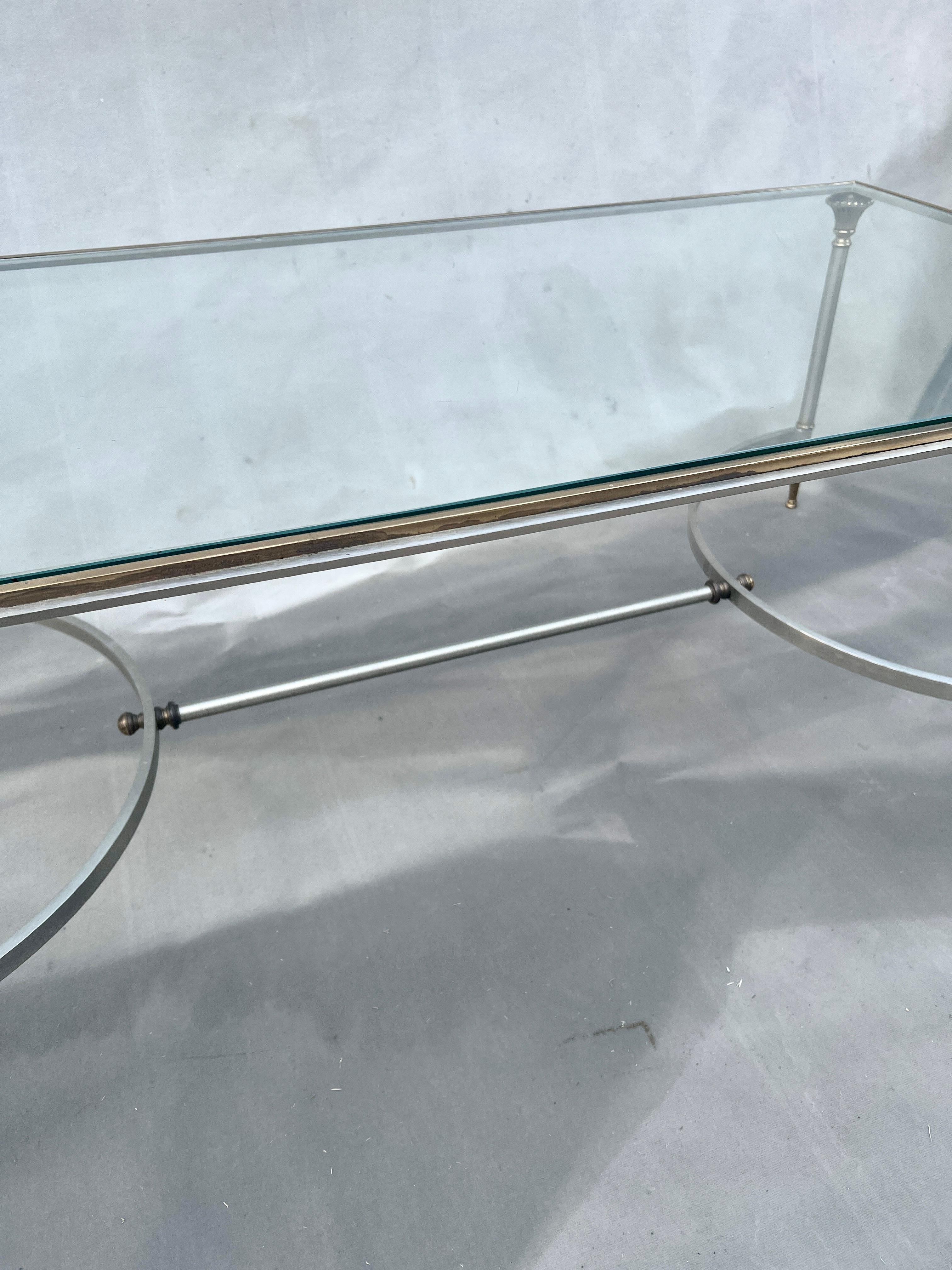 Maison Jansen Table Cocktail en laiton français et acier poli en vente 1