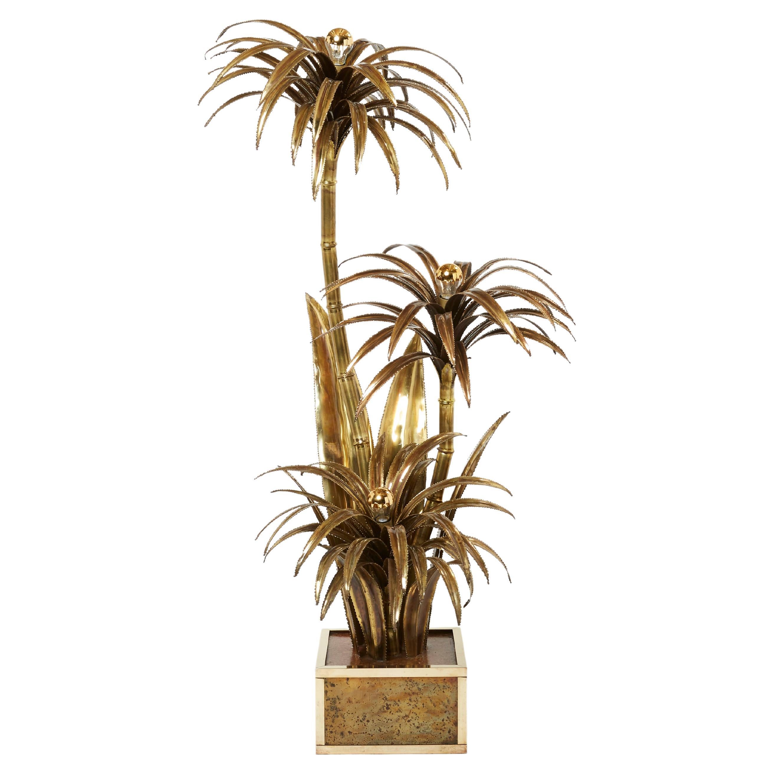 Maison Jansen French Brass Palm Tree Floor Lamp 1970s