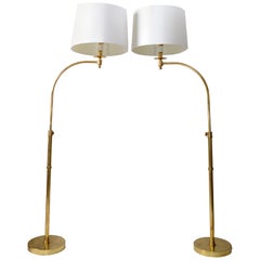 Maison Jansen French Bronze and Brass Midcentury Adjustable Floor Lamp, Pair