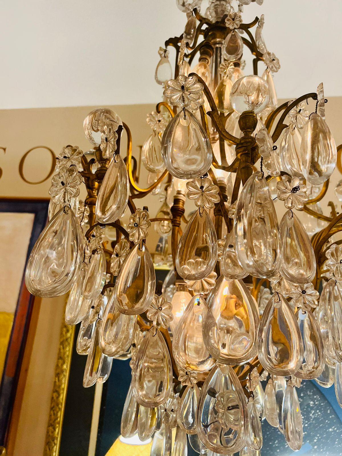 French Maison Jansen french chandelier in rock cristal, glass and metal circa 1930 For Sale