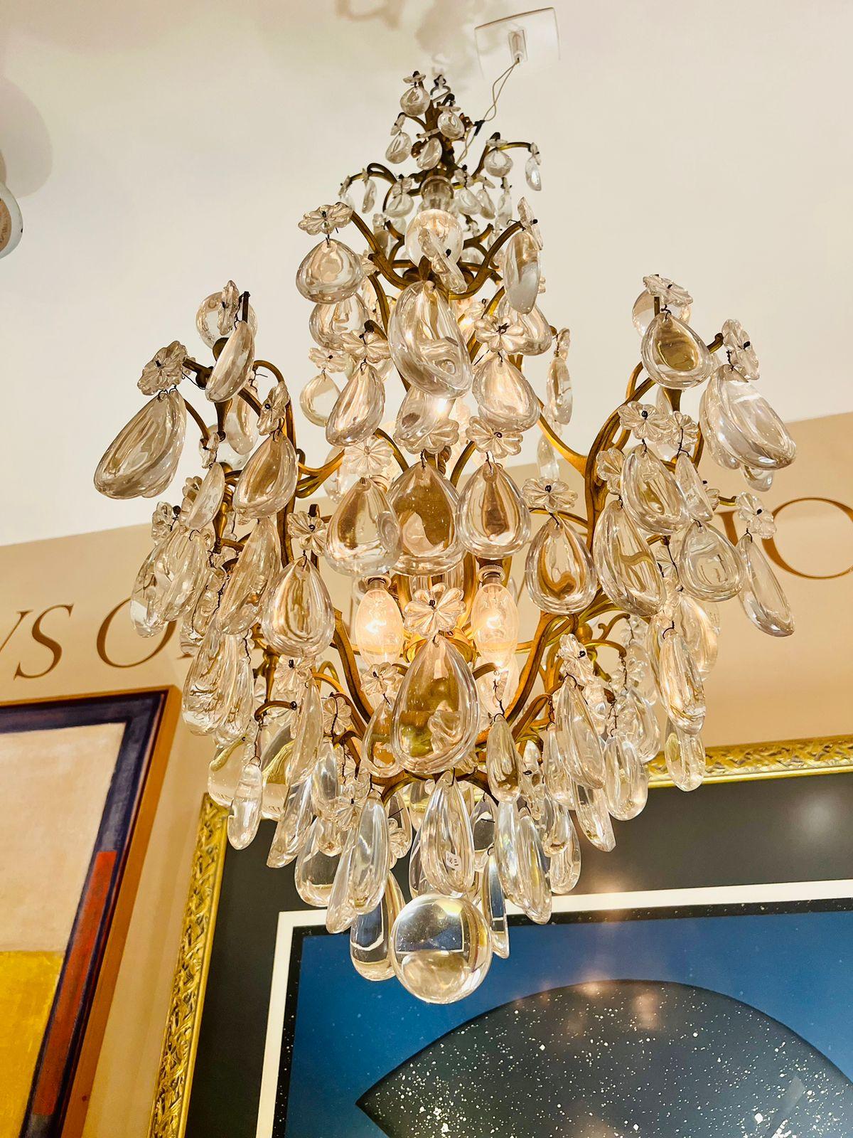 Other Maison Jansen french chandelier in rock cristal, glass and metal circa 1930 For Sale